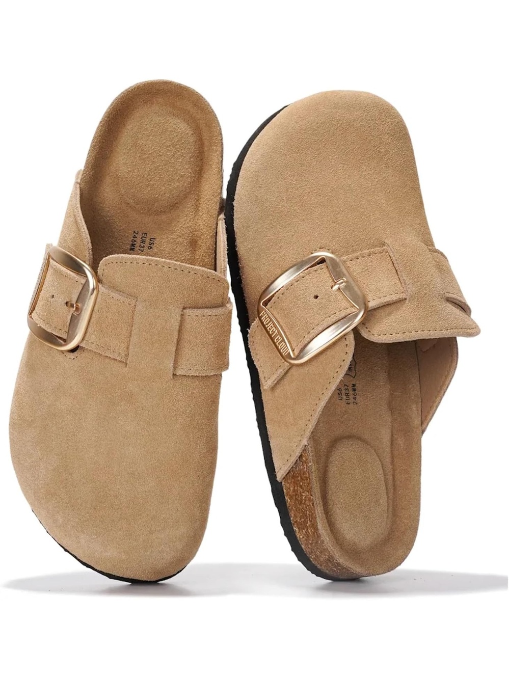 Women's Beige Closed Toe Slip On Arch Support Platform Heel Mules Clogs Shoe